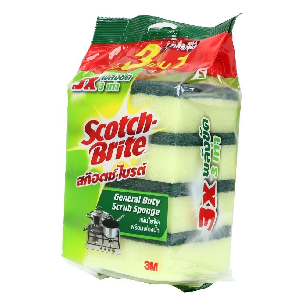 ฟองน้ำพร้อมใยขัด SCOTH-BRITE GENGRAL DUTY 3x4นิ้ว 3แถม1
