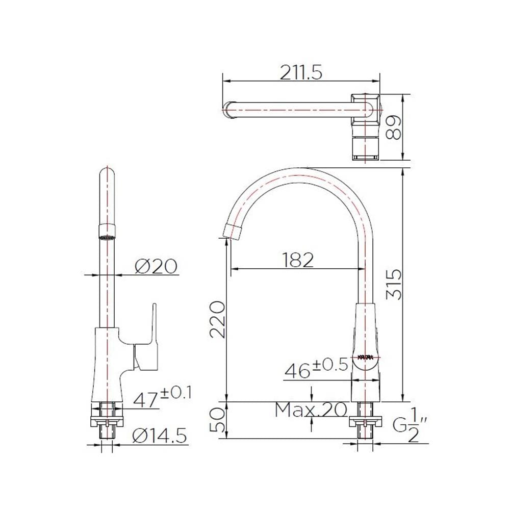 ก๊อกซิงค์เดี่ยวเคาน์เตอร์ KARAT FAUCET KF-18-917-50