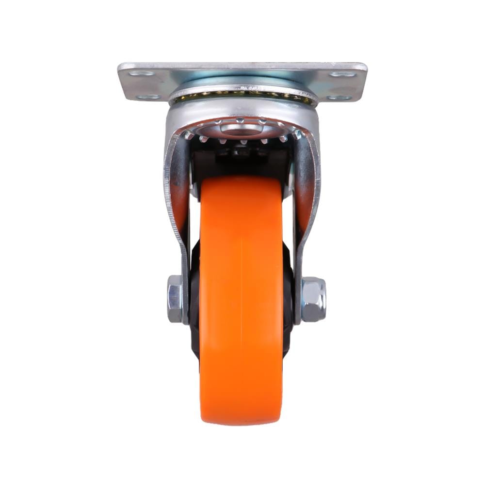 SWIVEL PLATE POLYURETHANE CASTER WITH BRAKE FITT 749100 4IN ORANGE