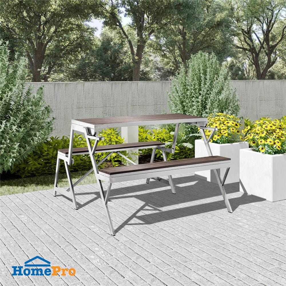 2-IN-1 PICNIC TABLE BENCH SPRING BASTIEN SILVER/BROWN