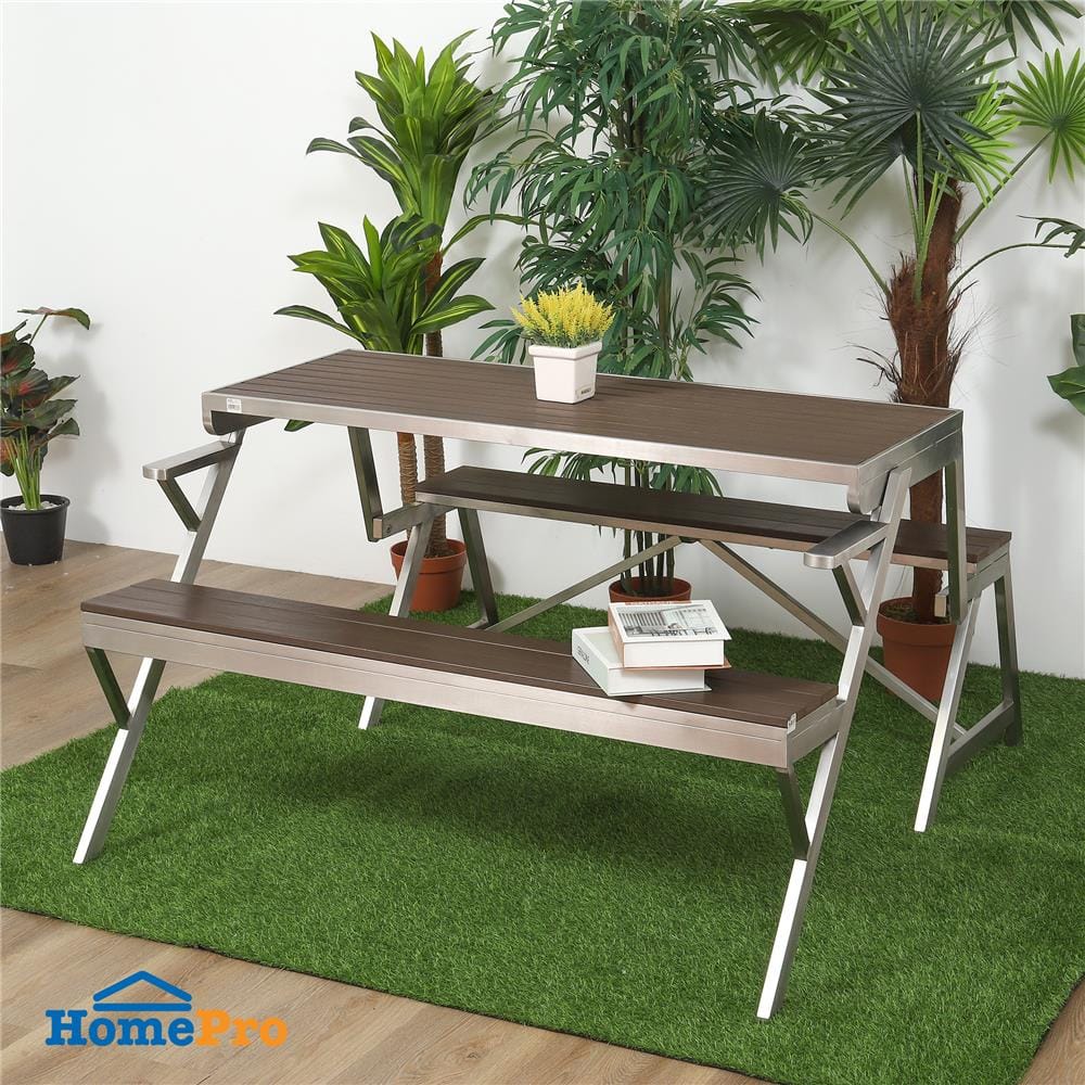 2-IN-1 PICNIC TABLE BENCH SPRING BASTIEN SILVER/BROWN