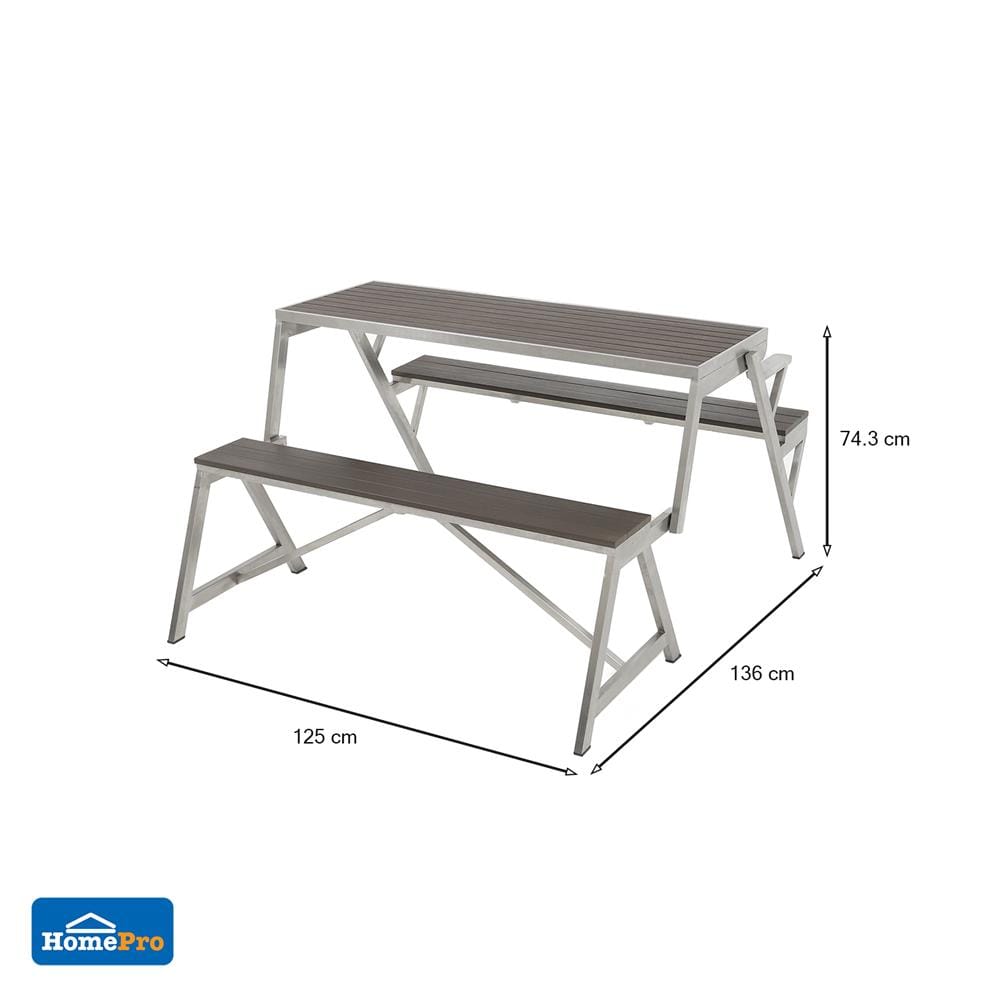 2-IN-1 PICNIC TABLE BENCH SPRING BASTIEN SILVER/BROWN