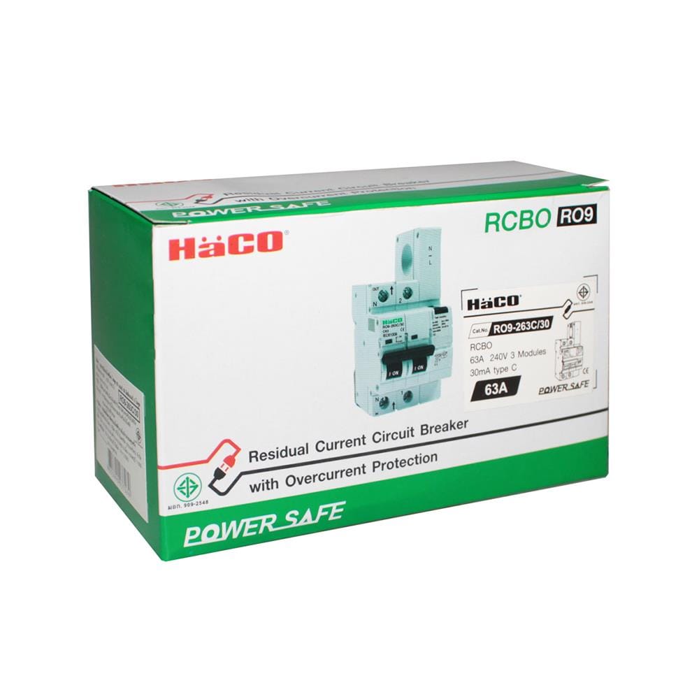 เมนเซอร์กิตเบรกเกอร์กันดูด/กันรั่ว 63 แอมป์ 1 เฟส HACO รุ่น R09