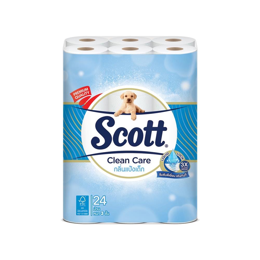 กระดาษชำระ SCOTT CLEAN CARE BABY POWDER (แพ็ก 24 ชิ้น)