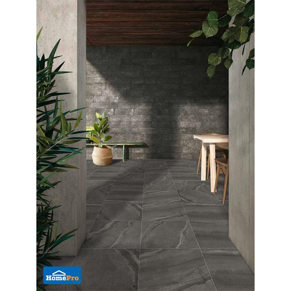 กระเบื้องพื้นพอร์ซเลน  40x40 ซม. CERGRES มิดไนท์ สโตน เทาเข้ม (R)
