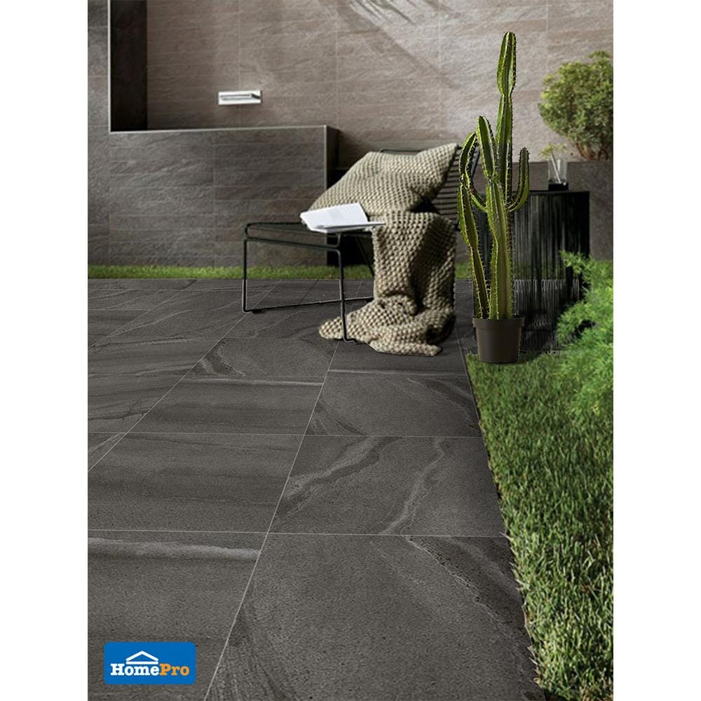 กระเบื้องพื้นพอร์ซเลน  40x40 ซม. CERGRES มิดไนท์ สโตน เทาเข้ม (R)