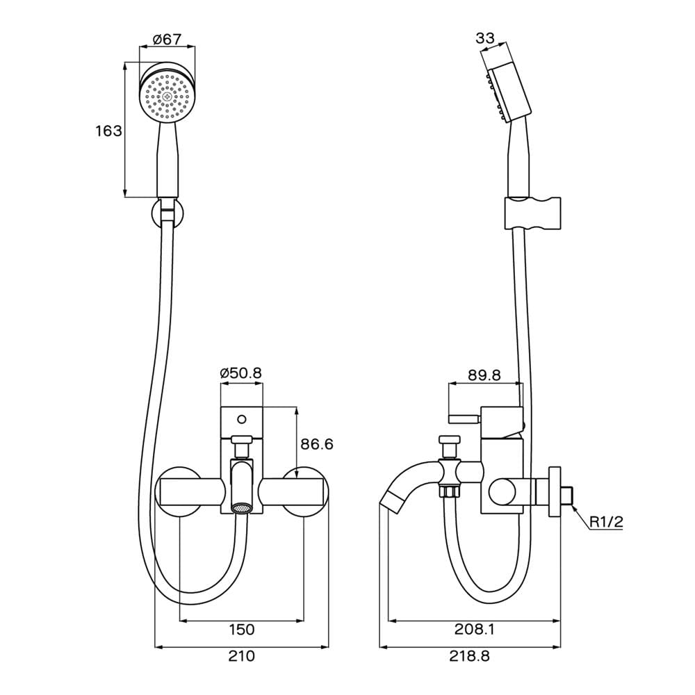 ก๊อกผสมอ่างอาบพร้อมฝักบัว WS WS-0182CS สเตนเลส