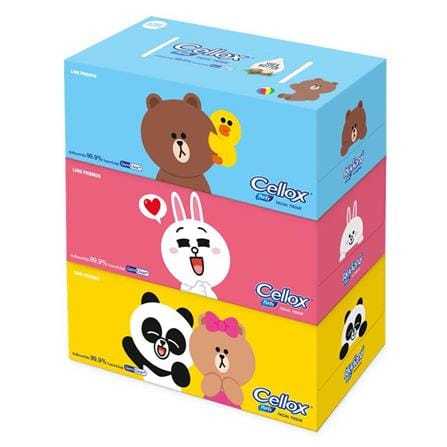 กระดาษเช็ดหน้า CELLOX LINE CHARACTER 135 แผ่น แพ็ก 3 ชิ้น