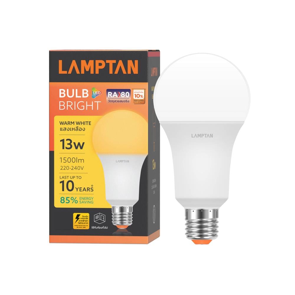 หลอด LED LAMPTAN A60 BRIGHT 13 วัตต์ WARM WHITE E27