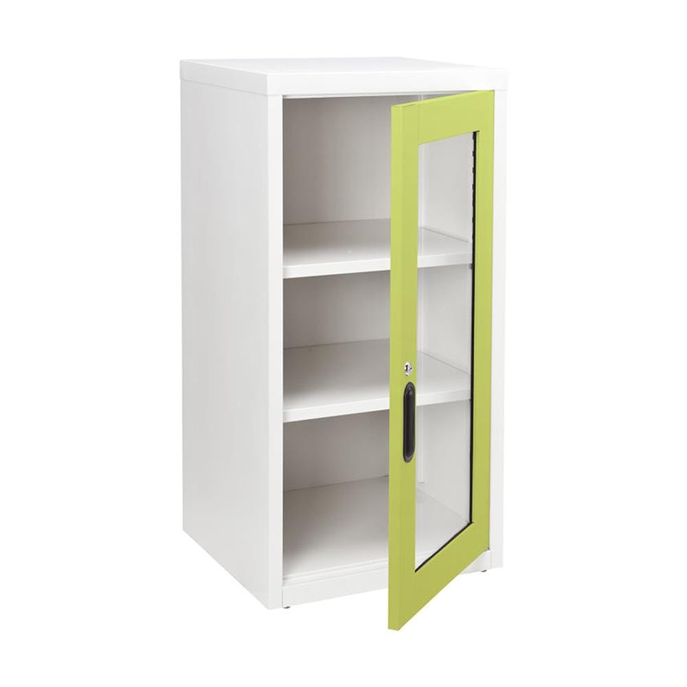 ตู้เหล็กบานเปิดกระจก KIOSK UDB-2 สีขาว/เขียว