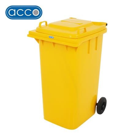 ถังขยะเหลี่ยม ฝาเปิด-ปิด มีล้อ ACCO 240L สีเหลือง