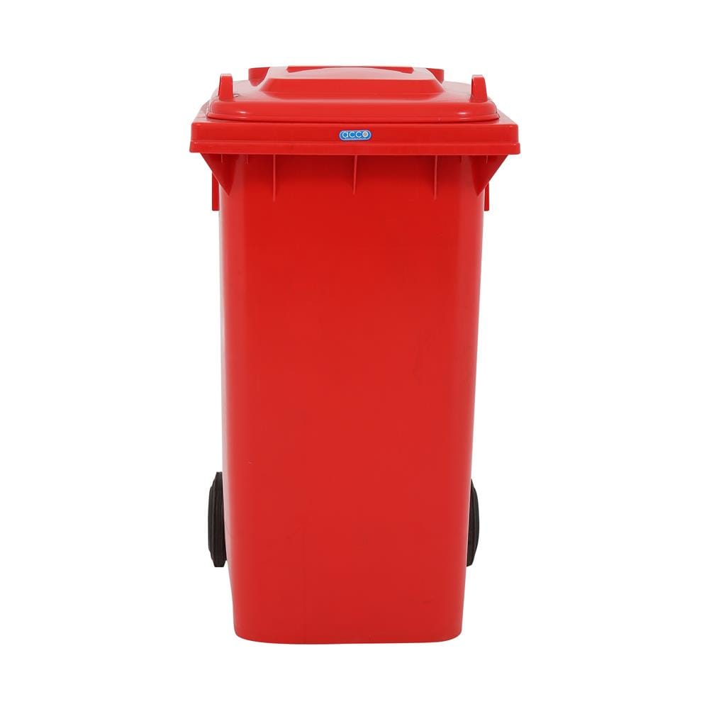 ถังขยะเหลี่ยม ฝาเปิด-ปิด มีล้อ ACCO 240L สีแดง
