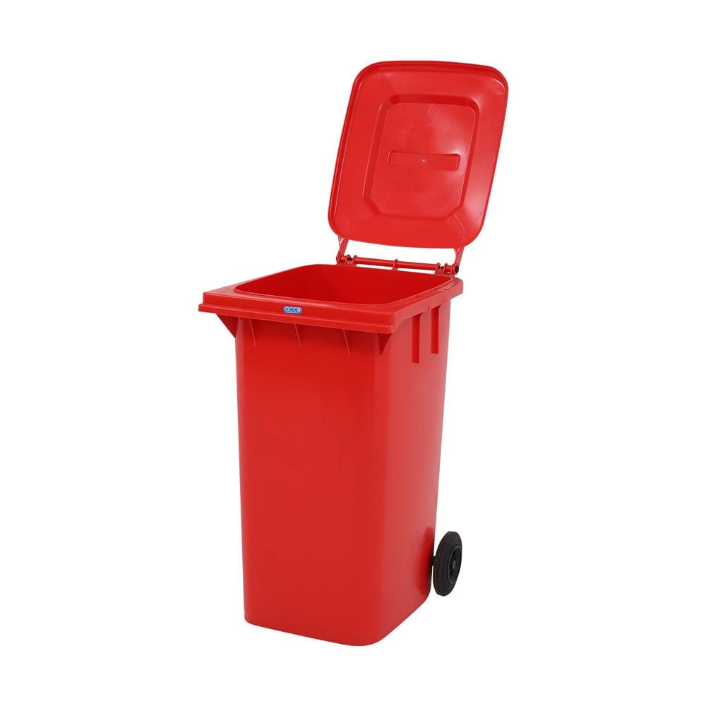 ถังขยะเหลี่ยม ฝาเปิด-ปิด มีล้อ ACCO 240L สีแดง