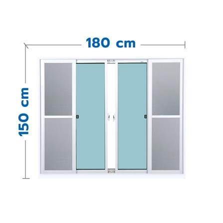 หน้าต่างบานเลื่อน อะลูมิเนียม S-F-S มุ้ง SANKYOALUMI J-TRUST 180X150 ซม. สีขาว