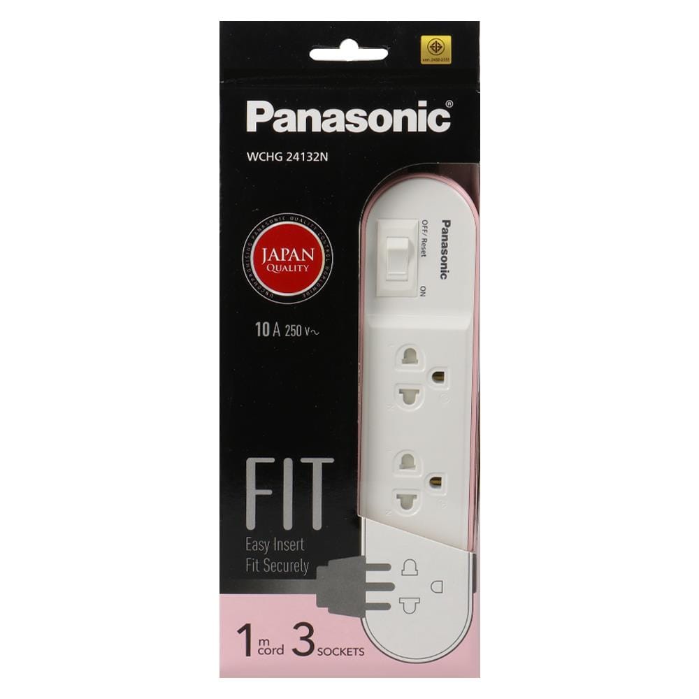 รางปลั๊กไฟ 3 ช่อง 1 สวิตซ์ PANASONIC WCHG24132N 1 ม. สีชมพู