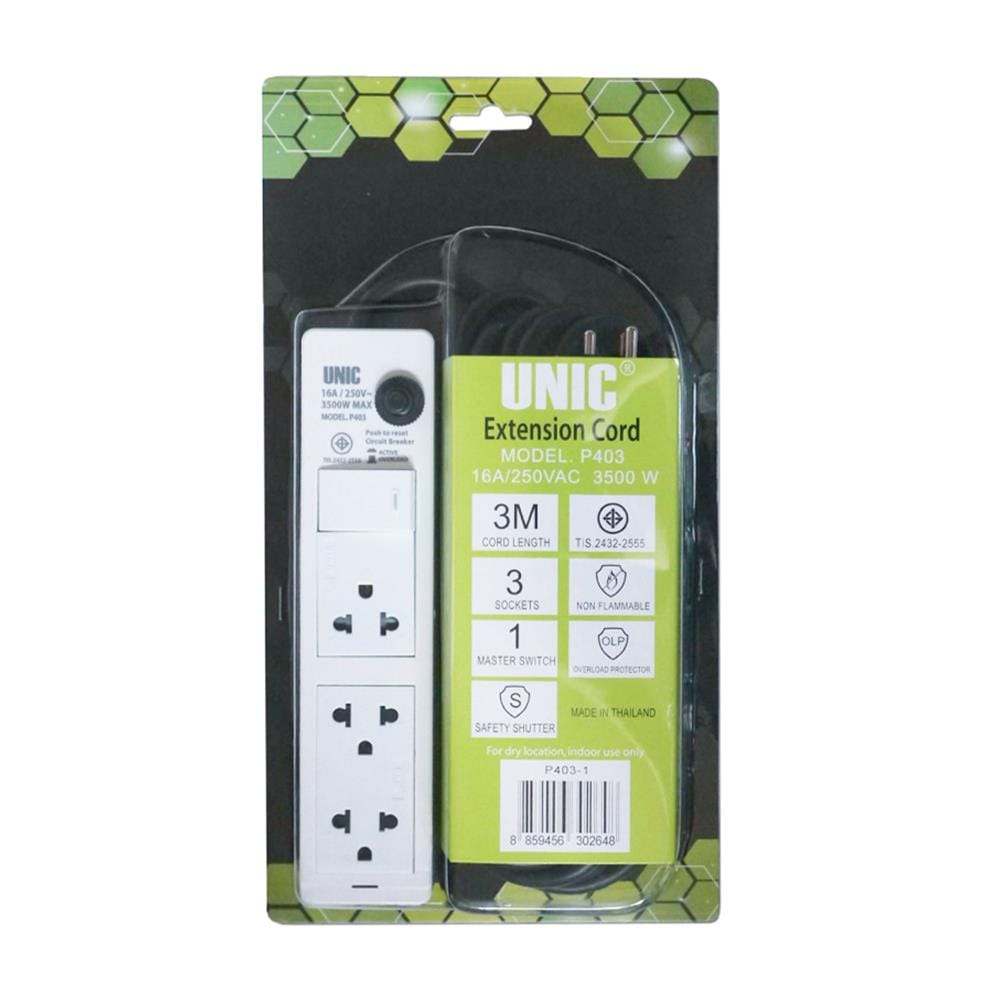 รางปลั๊กไฟ 3 ช่อง 1 สวิตซ์ UNIC P403-1 3 ม.