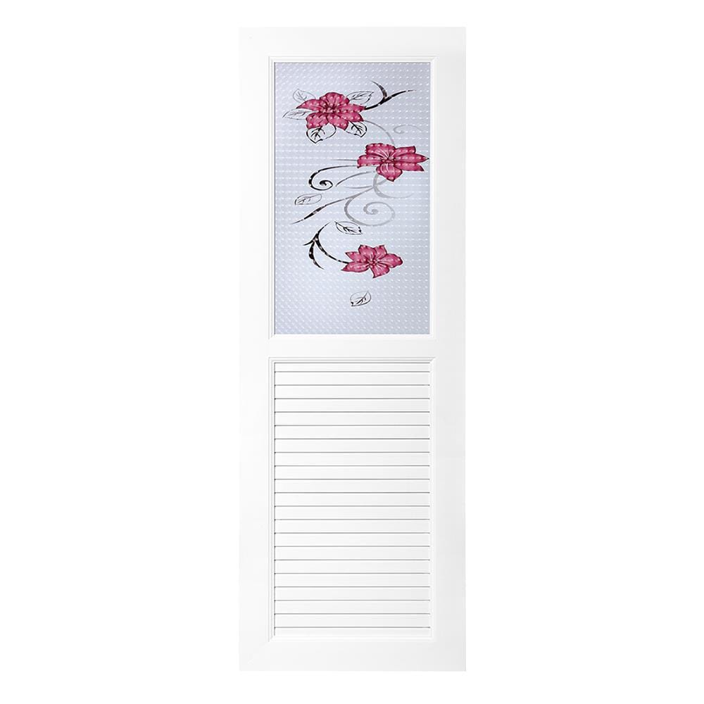 ชุดประตูห้องน้ำ UPVC ASARA G922 ดอกไม้แดง 70X200 ซม. สีขาว พร้อมวงกบ ไม่เจาะลูกบิด