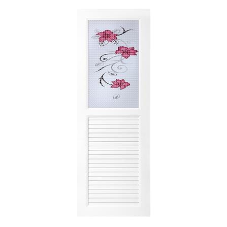 ชุดประตูห้องน้ำ UPVC ASARA G922 ดอกไม้แดง 70X200 ซม. สีขาว พร้อมวงกบ ไม่เจาะลูกบิด_0