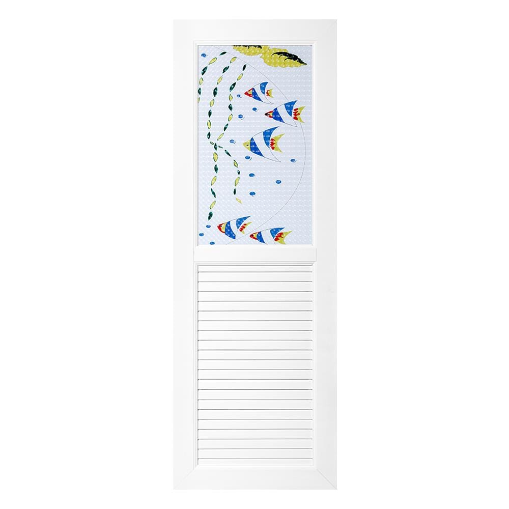 ชุดประตูห้องน้ำ UPVC ASARA G921 ปลาทะเล 70X200 ซม. สีขาว พร้อมวงกบ ไม่เจาะลูกบิด