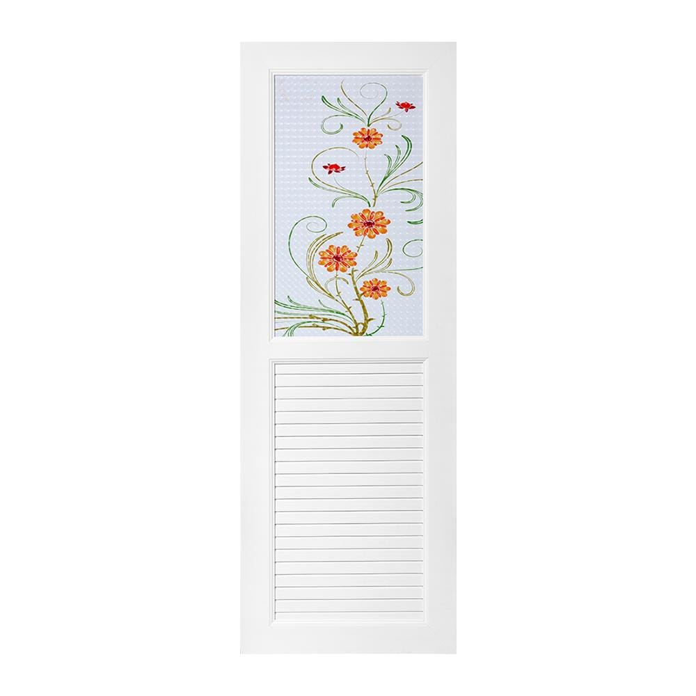 ชุดประตูห้องน้ำ UPVC ASARA G923 ดอกไม้เหลือง 70X200 ซม. สีขาว พร้อมวงกบ ไม่เจาะลูกบิด