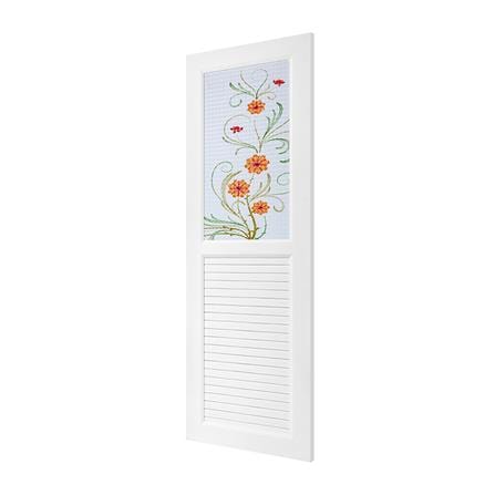 ชุดประตูห้องน้ำ UPVC ASARA G923 ดอกไม้เหลือง 70X200 ซม. สีขาว พร้อมวงกบ ไม่เจาะลูกบิด_1