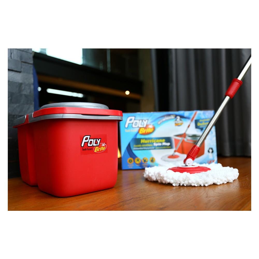 ชุดอุปกรณ์ถังปั่นพร้อมไม้ม็อบ POLY-BRITE HURRICANE สีแดง