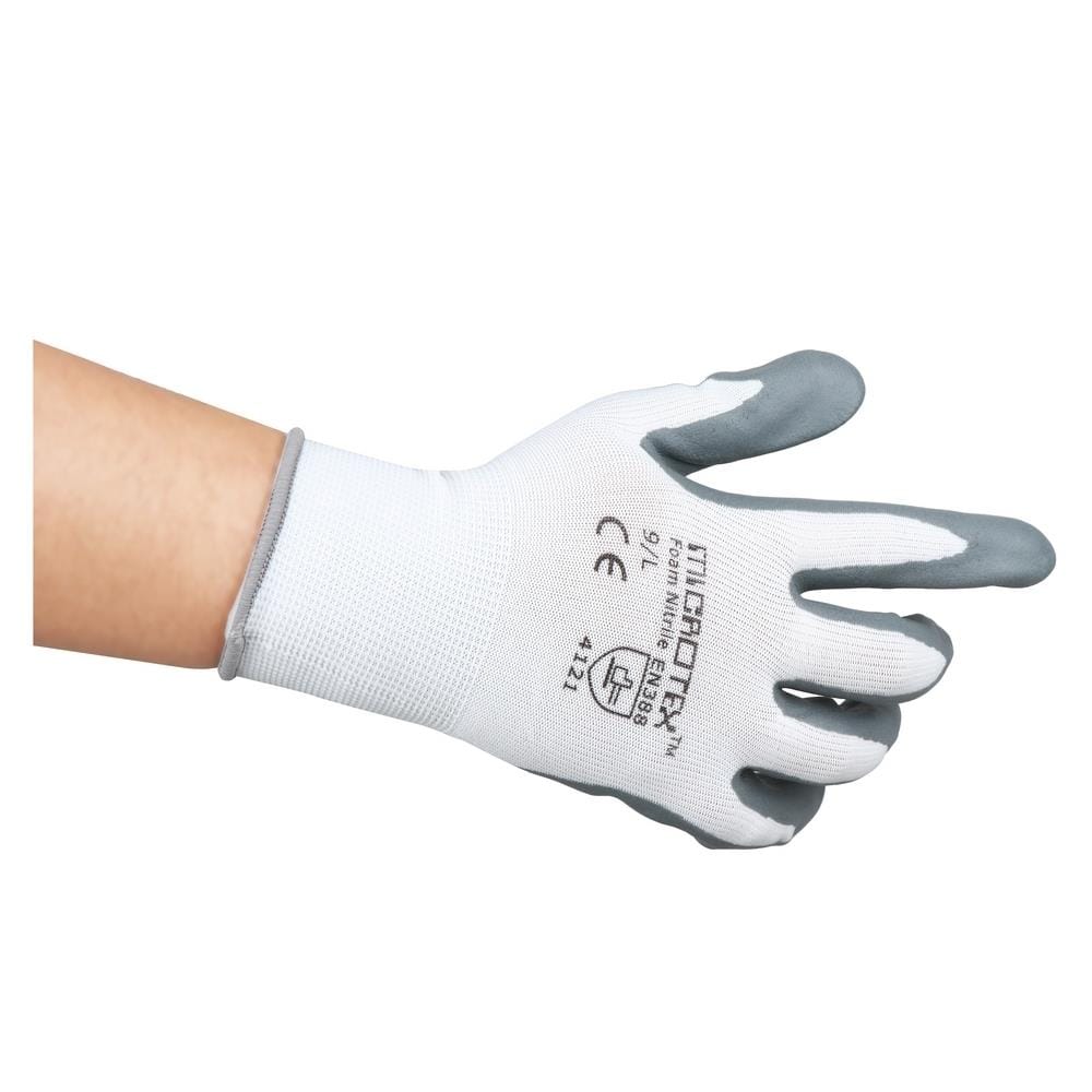 ถุงมือถักเคลือบโฟมไนไตร กันลื่น MICROTEX สีขาว/สีเทา