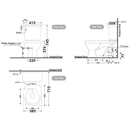 สุขภัณฑ์ 2 ชิ้น NASCO NC-7530P-WA 4.5 ลิตร สีขาว_1