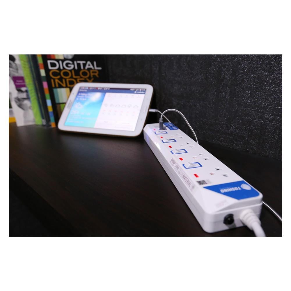 POWER STRIP TOSHINO ET-914 4-OUTLET 4-SWITCH 2-USB 3M