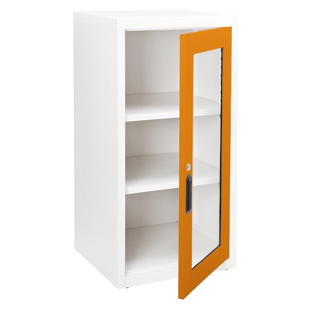 ตู้เหล็กบานเปิดกระจก KIOSK UDB-2 สีขาว/ส้ม