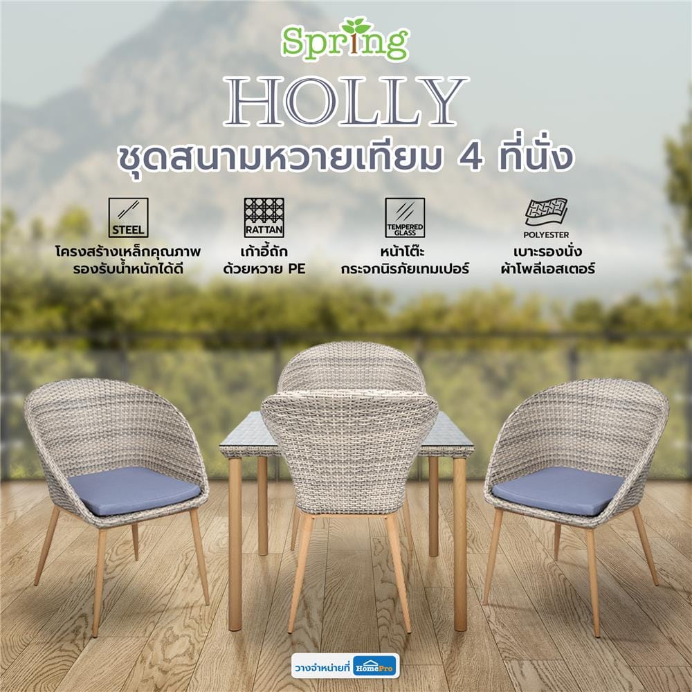 ชุดสนามหวายเทียม 4 ที่นั่ง SPRING HOLLY สีเทาอ่อน