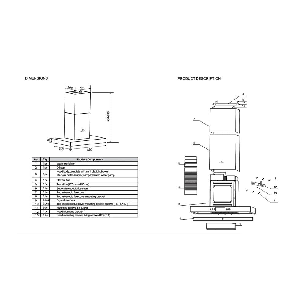 เครื่องดูดควันกระโจม ELECTROLUX EFC928SC 90 ซม.