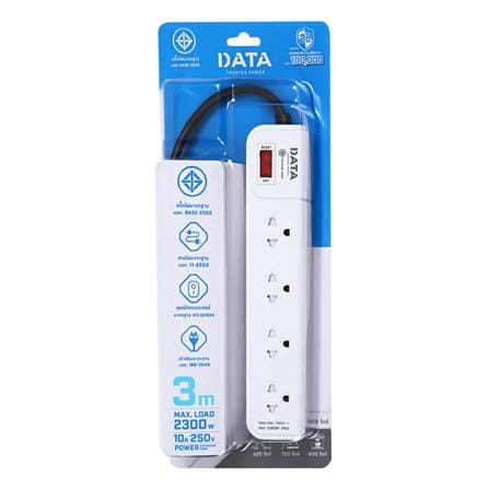 รางปลั๊กไฟ 4 ช่อง 1 สวิตซ์ DATA AP4195 3 ม. สีเทา_3