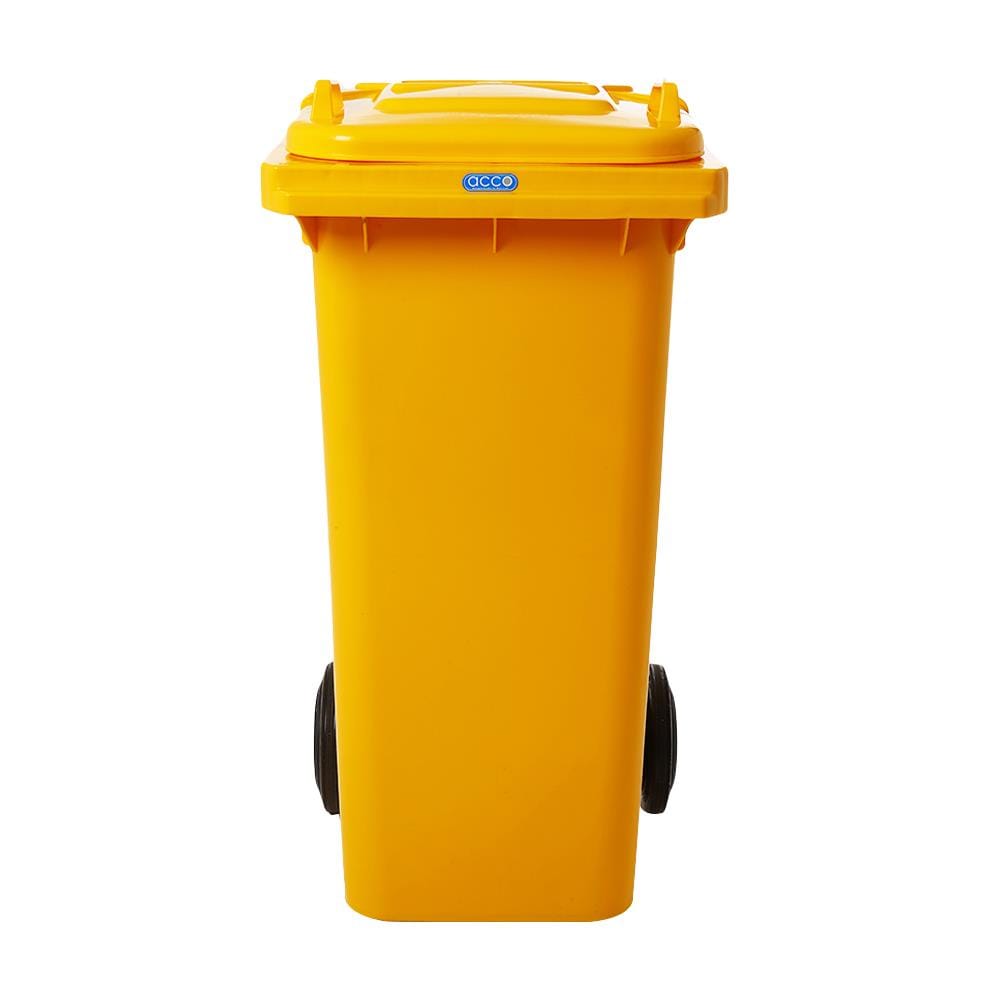 ถังขยะเหลี่ยม ฝาเปิด-ปิด มีล้อ ACCO 120L สีเหลือง