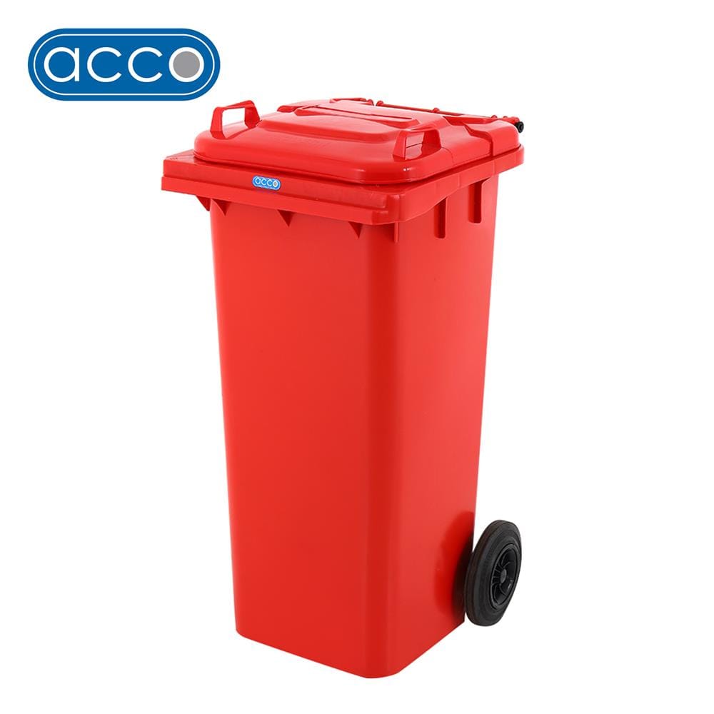 ถังขยะเหลี่ยม ฝาเปิด-ปิด มีล้อ ACCO 120L สีแดง