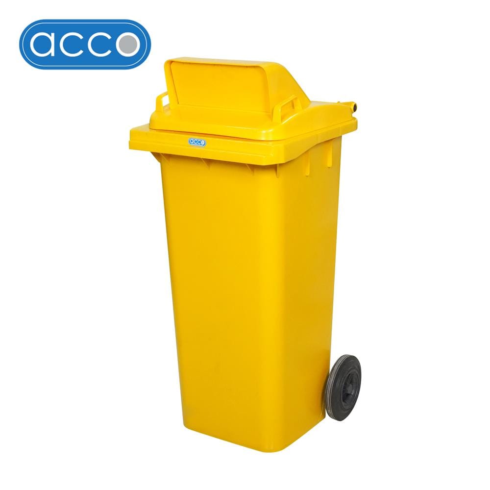ถังขยะเหลี่ยม ฝาช่องทิ้ง มีล้อ ACCO 120L สีเหลือง_1