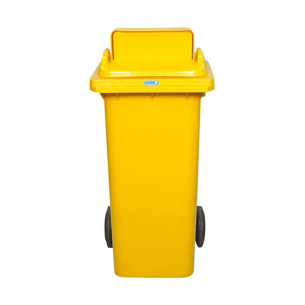 ถังขยะเหลี่ยม ฝาช่องทิ้ง มีล้อ ACCO 120L สีเหลือง