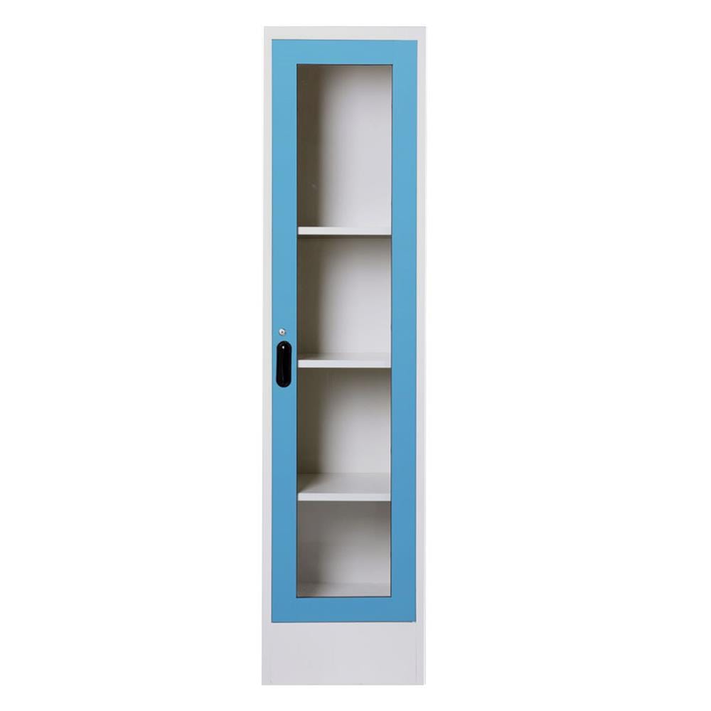 ตู้เหล็กสูงบานเปิดกระจก KIOSK LT-004 สีขาว/สีฟ้า