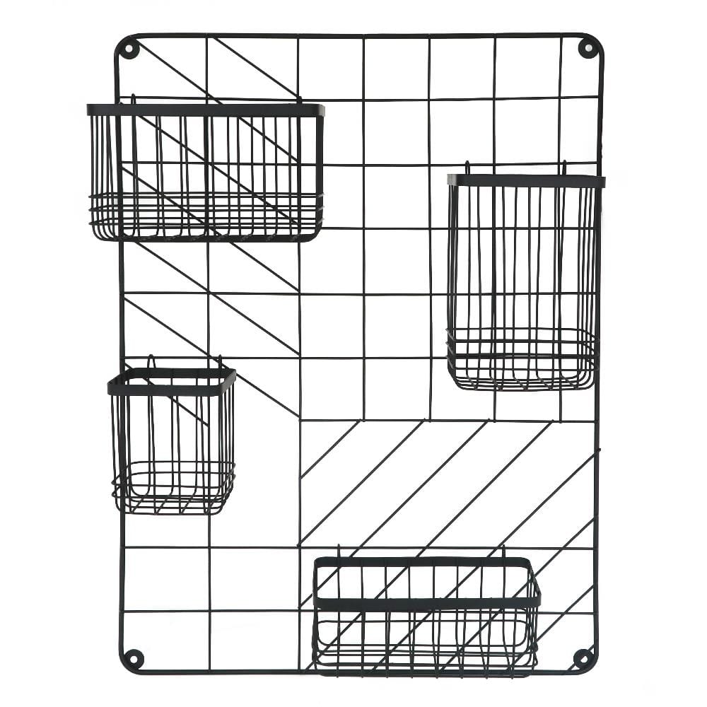แผงเหล็กติดผนังพร้อมตะกร้า 4 อัน STACKO 44.8X11X60.1 ซม. สีดำ