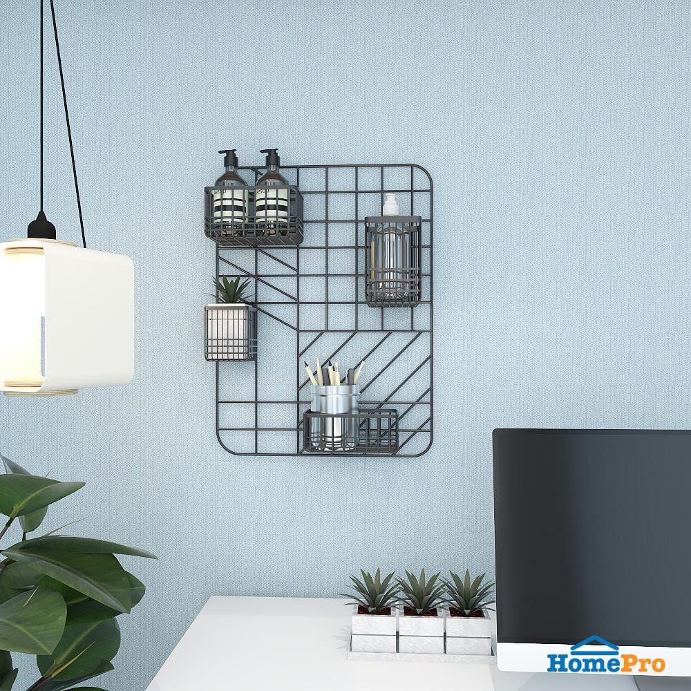 แผงเหล็กติดผนังพร้อมตะกร้า 4 อัน STACKO 44.8X11X60.1 ซม. สีดำ