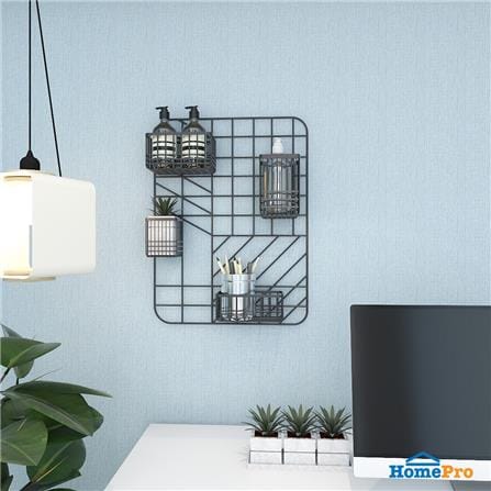 แผงเหล็กติดผนังพร้อมตะกร้า 4 อัน STACKO 44.8X11X60.1 ซม. สีดำ_5