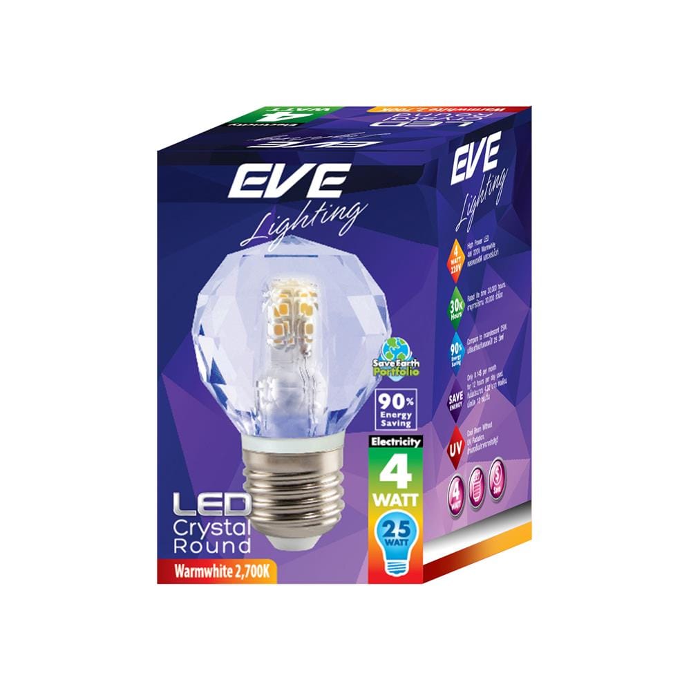 หลอด LED EVE CRYSTAL ROUND 4 วัตต์ WARM WHITE E27