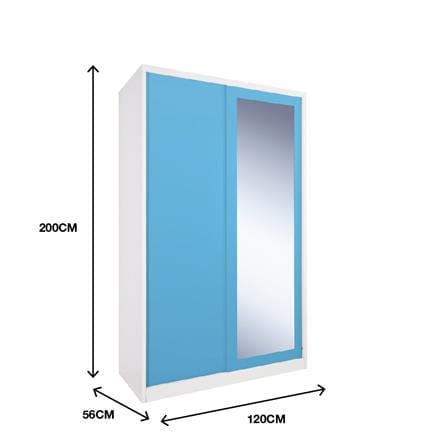 ตู้เสื้อผ้าเหล็กบานเลื่อนผสมกระจกเงา KIOSK BW-02 120 ซม. สีขาว/สีฟ้า_2