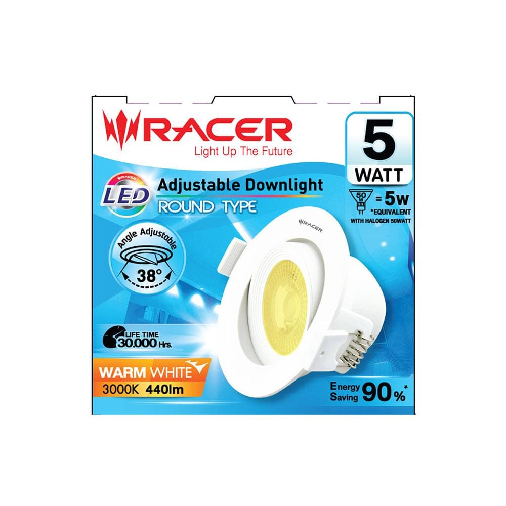 ดาวน์ไลท์ LED RACER ADJUSTABLE ROUND 4 นิ้ว 5 วัตต์ WARM WHITE สีขาว