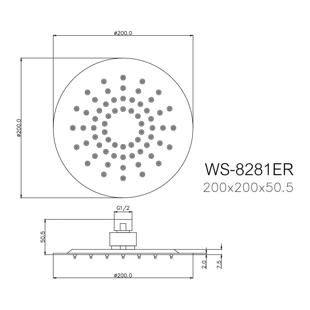 ฝักบัวก้านแข็ง OH 20 ซม. WS WS-8281ER