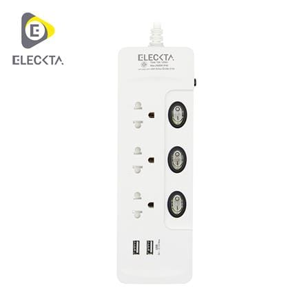 รางปลั๊กไฟ 3 ช่อง 3 สวิตช์ 2 USB ELECKTA ET332U1M-CL 1 ม._0