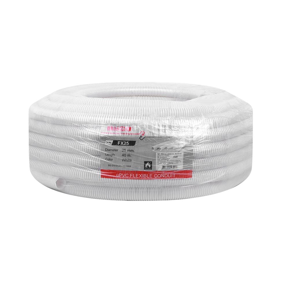ท่ออ่อนลายลูกฟูก PVC HACO FXP25 25 มม. 40 ม. สีขาว
