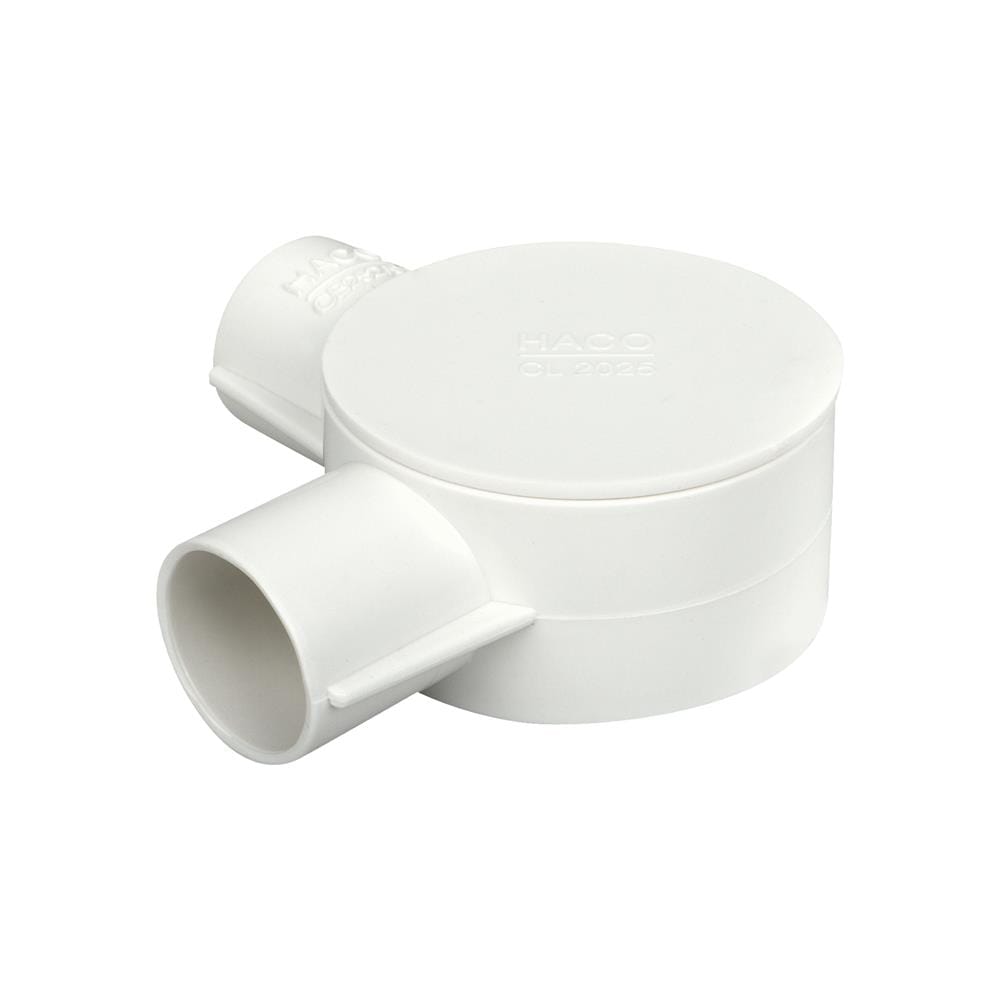 กล่องพักสาย 2 ทาง 90 องศา HACO 25 มม. CB252/90 สีขาว