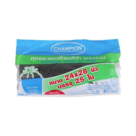ถุงขยะม้วน CHAMPION 24X28 นิ้ว 25 ใบ สีดำ