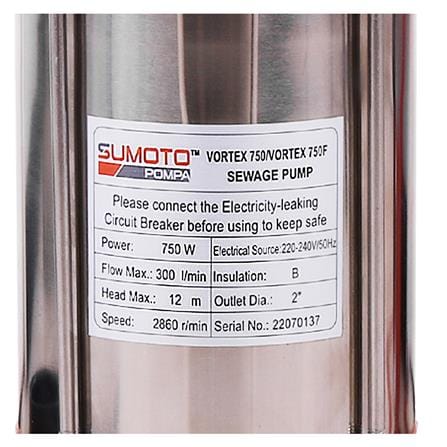 ปั๊มจุ่มน้ำเสีย SUMOTO POMPA VORTEX750 750 วัตต์_1